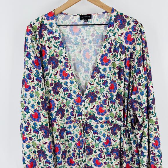 Summersalt Cinched Waist Long Sleeve Caftan Midi Dress Floral Print Size 1XL - Picture 5 of 10